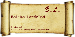 Balika Loránd névjegykártya